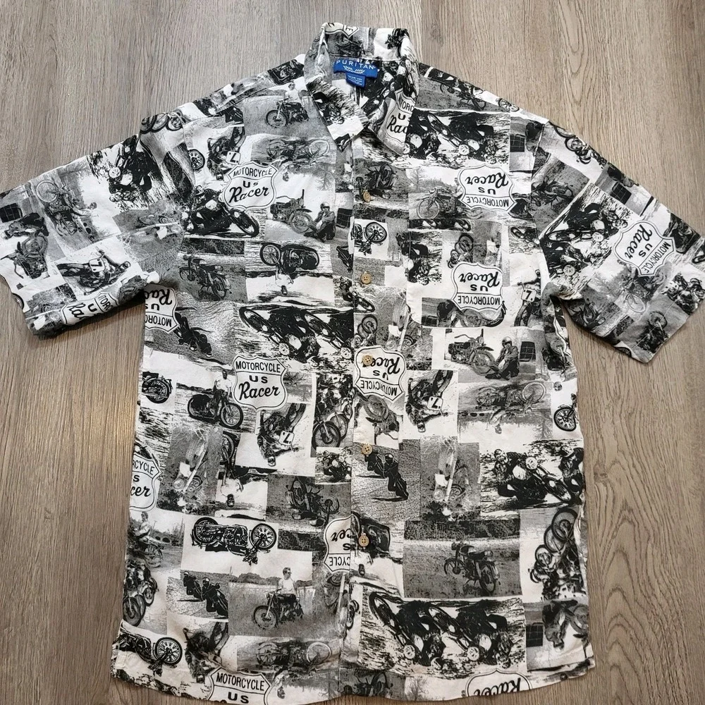 Vintage Puritan Men's Hawaiian Shirt Button up Motorcycle US Racer Sze M